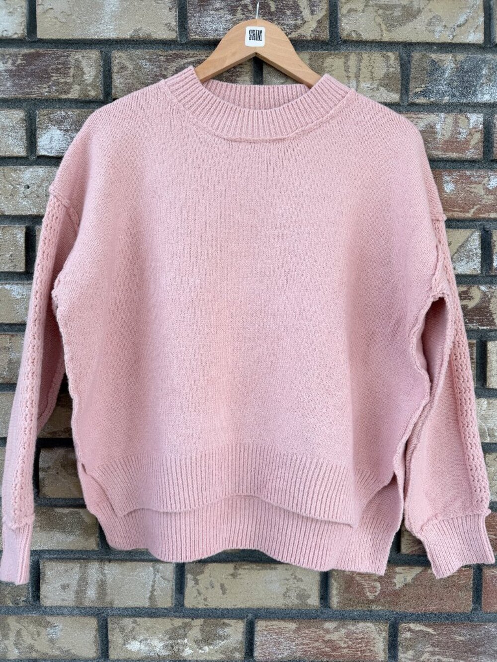 ☀️ POL Pink Oversized Knit Sweater Crewneck High Low Size S